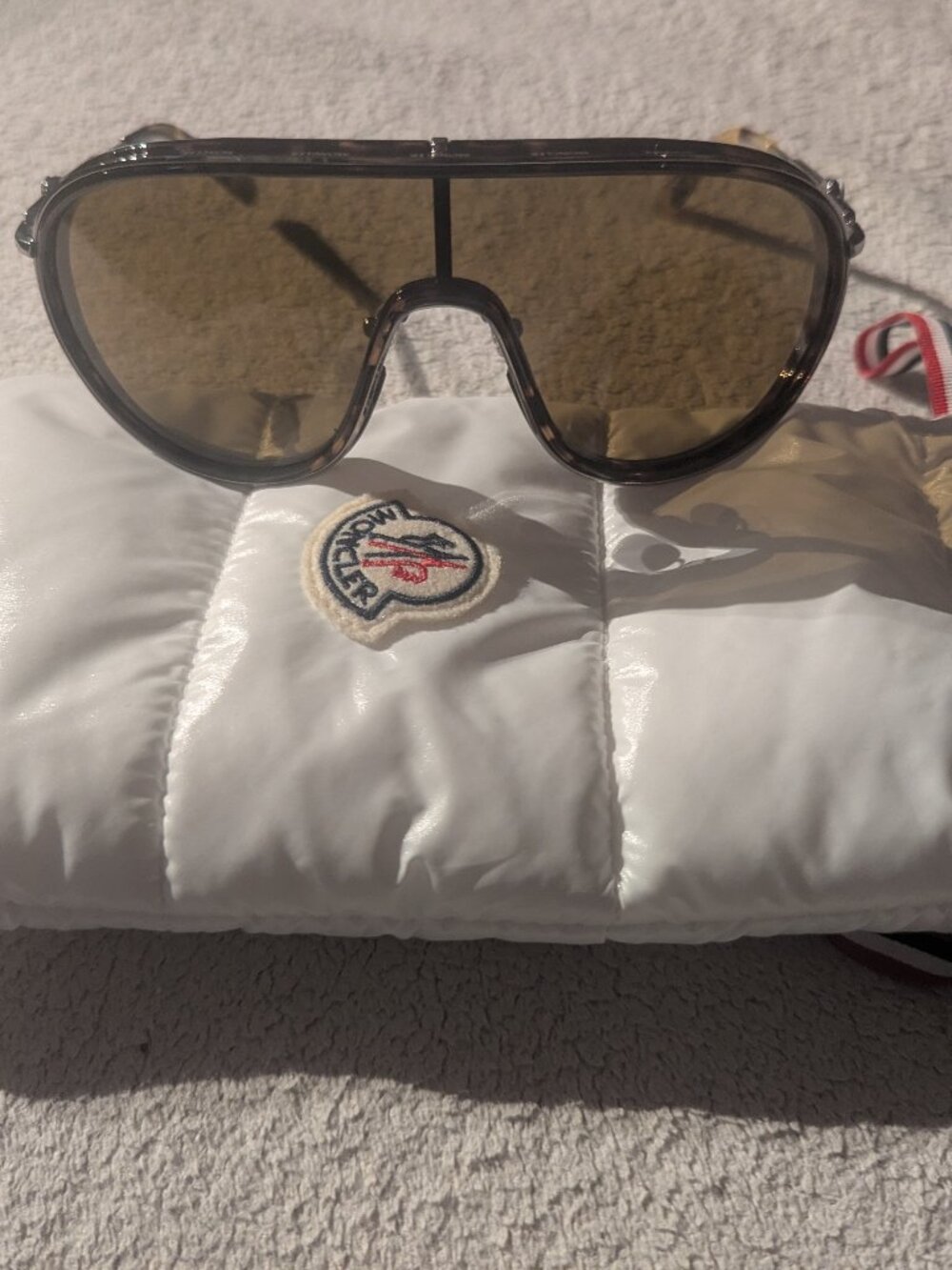 MONCLER Vangarde ML0222 55N Olive Havana Shield Sunglasses